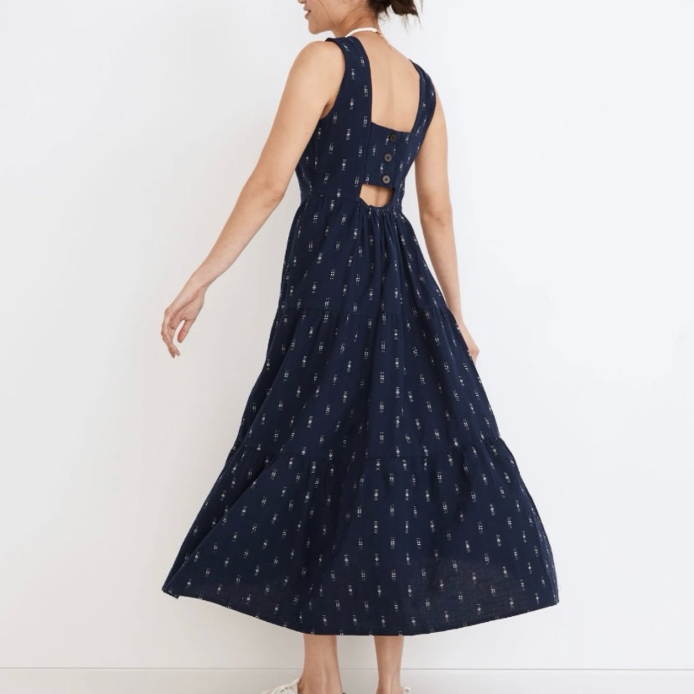 Madewell Cattail Cutout Tiered Midi Dress